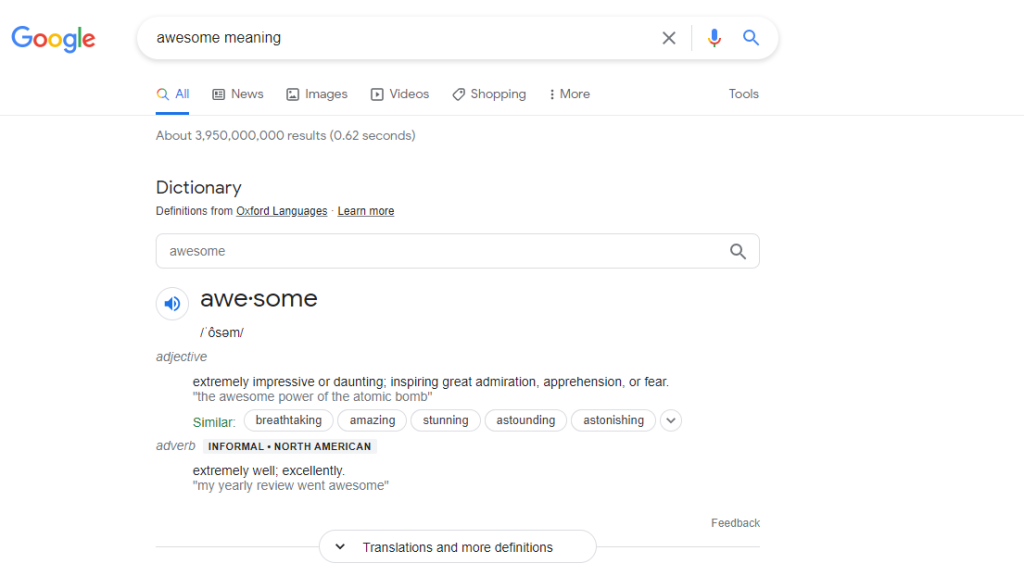 Alternative- 2. Searching the word meaning on Google search