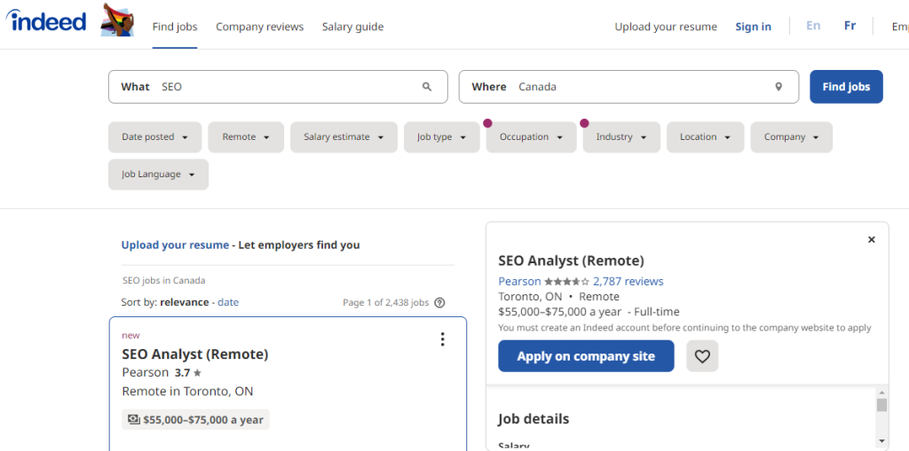 indeed seo jobs