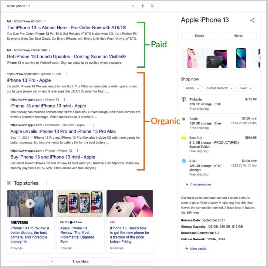 organic and paid search result